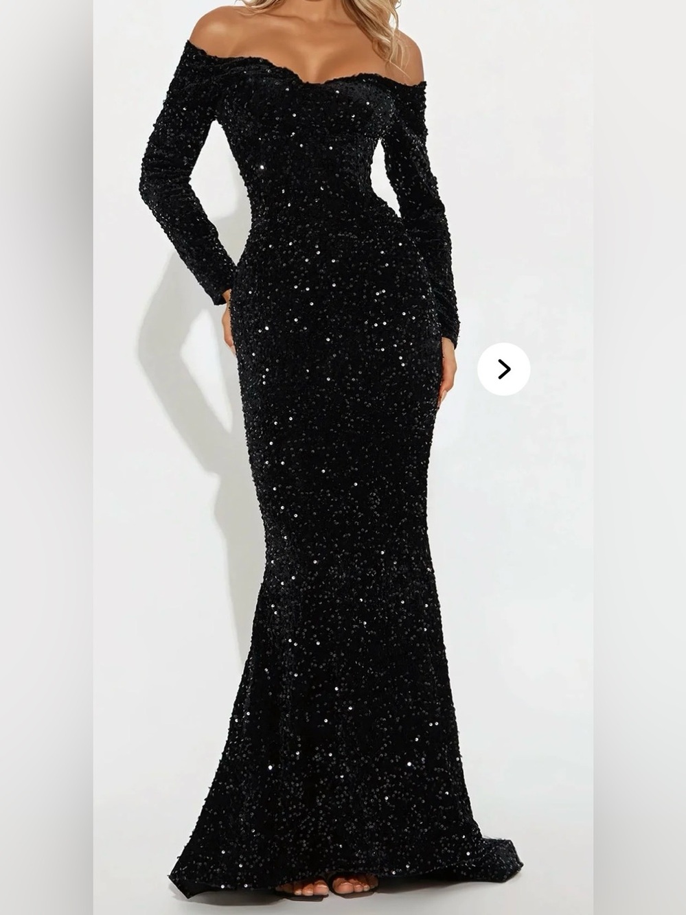 Black Sequin Long Sleeve Evening Gown
